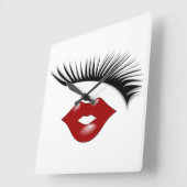 Artsy Feminine Chic Eyelashes & Lips Designer Vierkante Klok (Hoek)