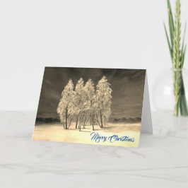Artsy Fir Bomen Blauwe Kerst Originele Verf Feestdagen Kaart