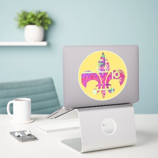 Artsy Fleur De Lis Ronde Sticker (Laptop op bureau)