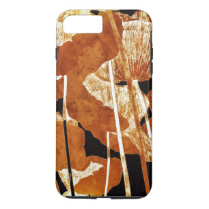 Artsy Floral Design Gold Poppies op zwart iPhone 8/7 Plus Hoesje