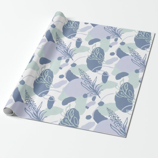 Artsy Flower Abstract | Lila Periwinkle Sage Munt Cadeaupapier (Uitgerold)