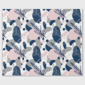 Artsy Flower Abstract | Navy Blue Blush Pink Grey Cadeaupapier (Vlak)