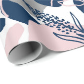 Artsy Flower Abstract | Navy Blue Blush Pink Grey Cadeaupapier (Rol Hoek)