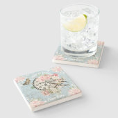 Artsy Franse stijl  Ephemera botanisch blauw Stenen Onderzetter (Zijkant)