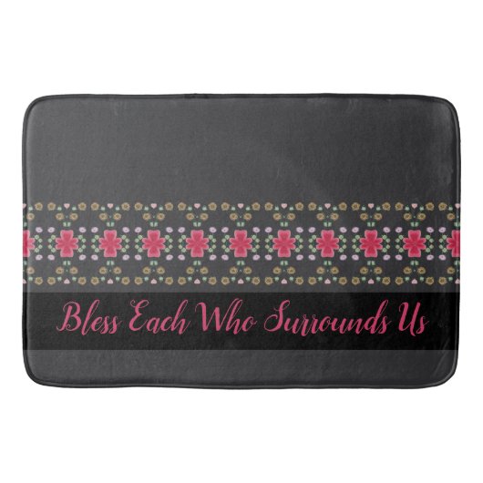 Artsy Fuchsia roze Floral act with green Badmat (Voorkant)