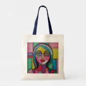 Artsy Fun Whimsical Modern Abstract gezicht kleurr Tote Bag (Achterkant)