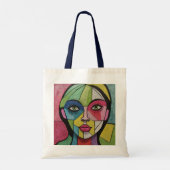 Artsy Fun Whimsical Modern Abstract gezicht kleurr Tote Bag (Achterkant)