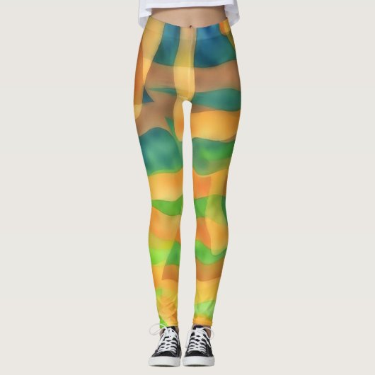 Artsy Geel en Blauw Multi Leggings (Voorkant)