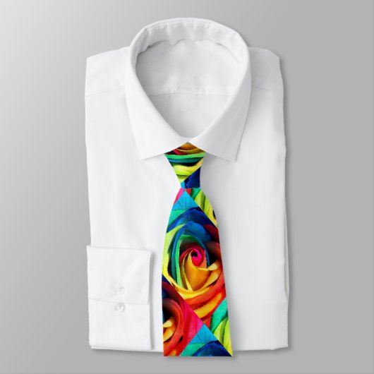 Artsy Geometric Rainbow Roos Necktie Stropdas (Gebonden)