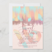 Artsy Girly Blauwgroen Roze Glitter Brushstroke Sw Kaart (Voorkant)