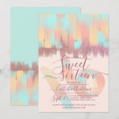 Artsy Girly Blauwgroen Roze Glitter Brushstroke Sw Kaart (Voorkant / Achterkant)