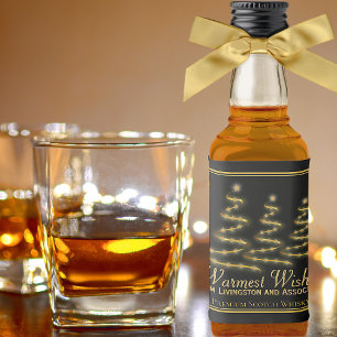 Artsy Gouden Kerstbomen op Zwarte Vakantie Mini Likeurfles Etiket