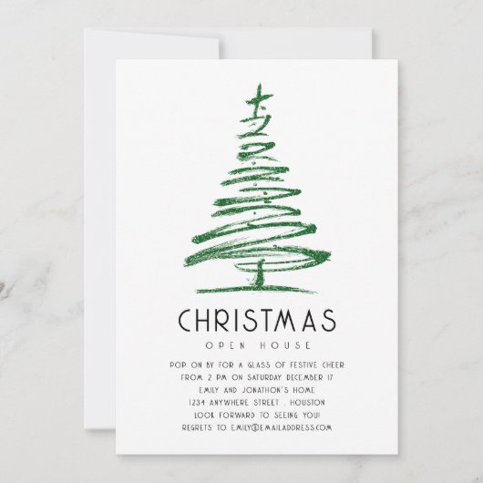 Artsy Green Glitter Tree Christmas Open House Kaart (Voorkant)