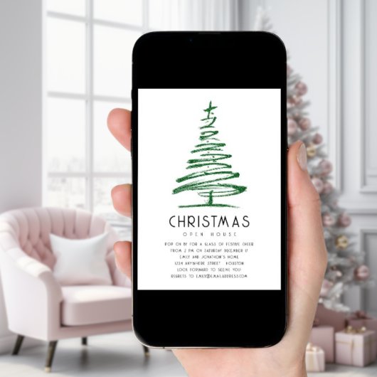 Artsy Green Glitter Tree Christmas Open House Kaart