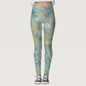 Artsy Groen Blauw Goud Abstract Leggings (Voorkant)