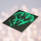 Artsy Groene Pop Art Tulip op Zwart Tegeltje