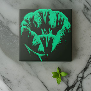 Artsy Groene Pop Art Tulip op Zwart Tegeltje