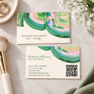 Artsy groene roze abstracte penseelstreek haar mak visitekaartje