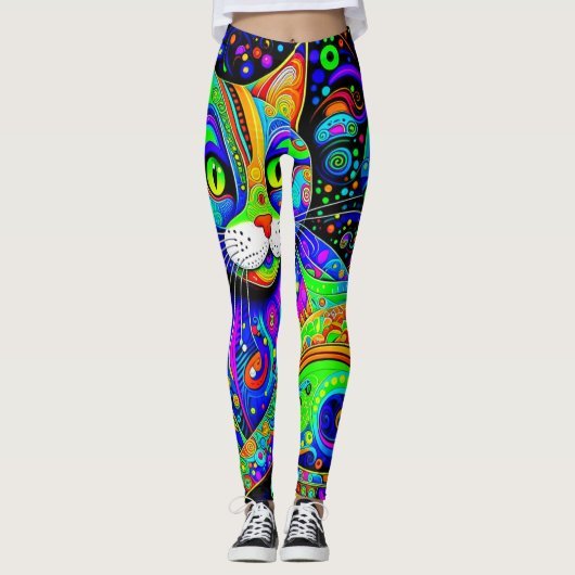 Artsy Haight-Ashbury Cat All-Over-Print Leggings (Voorkant)