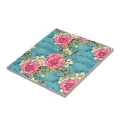 Artsy hand geschilderd retro naadloos roze rozen b tegeltje (Zijkant)