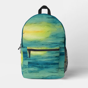 Artsy hand geschilderd waterverf oceaan Blauw Bedrukte Rugzak
