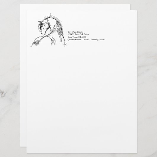 Artsy Horse Head Sketch Briefhoofd Sjabloon (Voorkant / Achterkant)