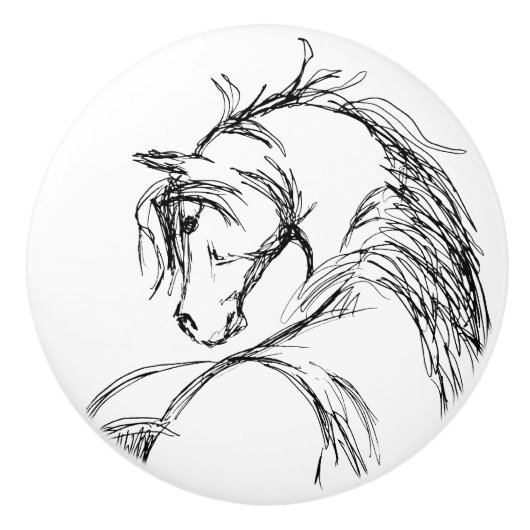 Artsy Horse Head Sketch Keramische Knop (Voorkant)