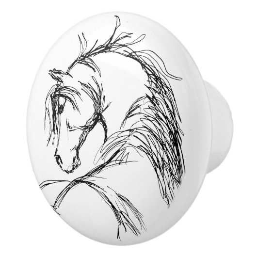 Artsy Horse Head Sketch Keramische Knop (Rechts)