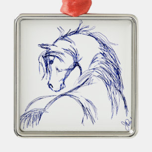 Artsy Horse Head Sketch Metalen Ornament