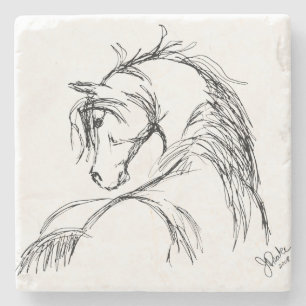 Artsy Horse Head Sketch Stenen Onderzetter