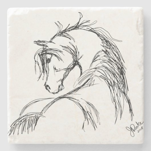 Artsy Horse Head Sketch Stenen Onderzetter (Voorkant)