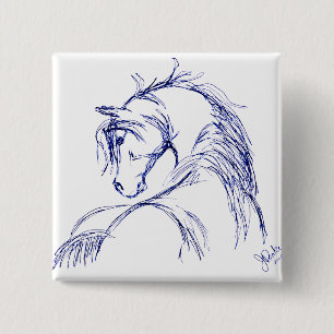 Artsy Horse Head Sketch Vierkante Button 5,1 Cm