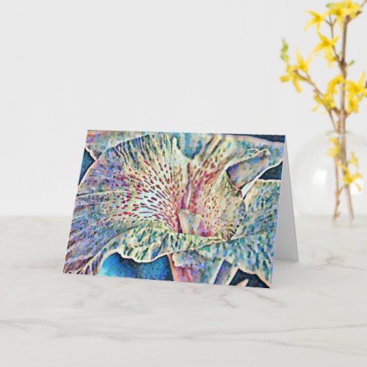 Artsy Impressionist Lily in Blue Art Note Kaart (Gele Bloem)