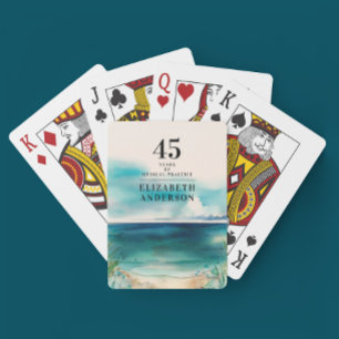 Artsy jubileum naam en datum strand aquarel pokerkaarten