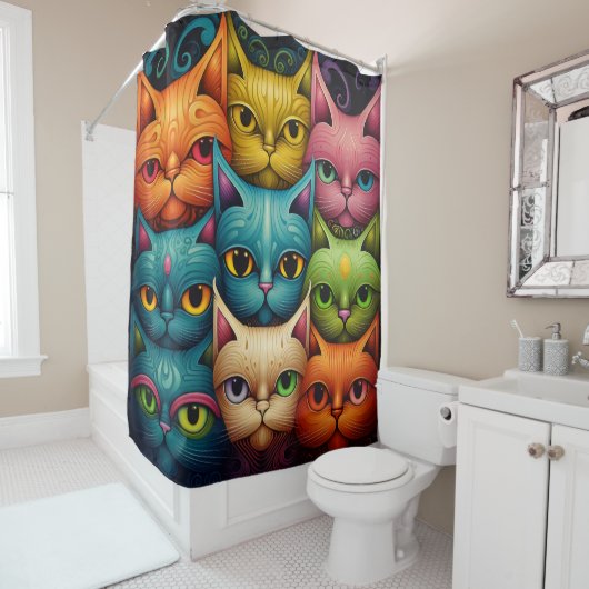 Artsy Kat Familie Douchegordijn (In situ)