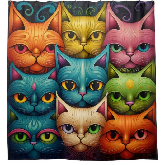 Artsy Kat Familie Douchegordijn (Voorkant)
