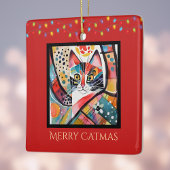 Artsy Kat met Kerstverlichting Vrolijk Catmas Rood Keramisch Ornament