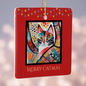 Artsy Kat met Kerstverlichting Vrolijk Catmas Rood Keramisch Ornament