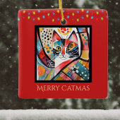 Artsy Kat met Kerstverlichting Vrolijk Catmas Rood Keramisch Ornament