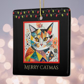 Artsy Kat met Kerstverlichting Vrolijk Catmas Zwar Keramisch Ornament