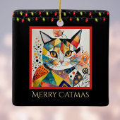 Artsy Kat met Kerstverlichting Vrolijk Catmas Zwar Keramisch Ornament