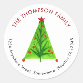 Artsy Kerstboom Retournaam Adres Ronde Sticker