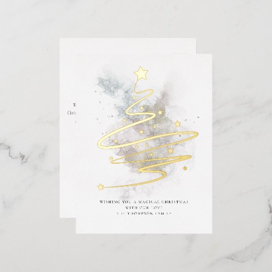 Artsy kerstboom Winter Waterverf Echt Folie Feestdagen Briefkaart (Voorkant / Achterkant)