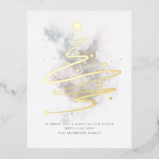 Artsy kerstboom Winter Waterverf Echt Folie Feestdagen Briefkaart (Voorkant)