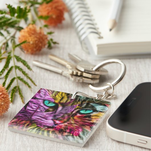 Artsy Kitty Cat Sleutelhanger (Voorkant Rechts)