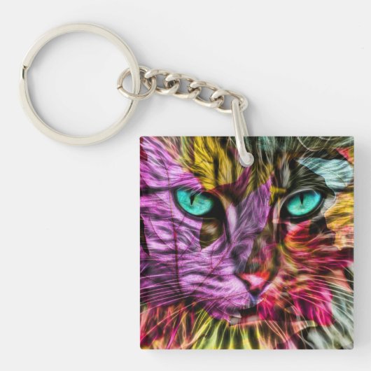 Artsy Kitty Cat Sleutelhanger (Voorkant)
