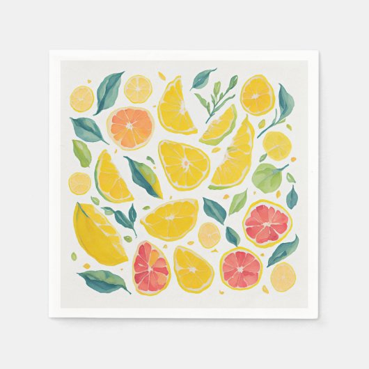 Artsy Kleurrijke Citrusvruchten Waterverf Patroon Servet (Voorkant)