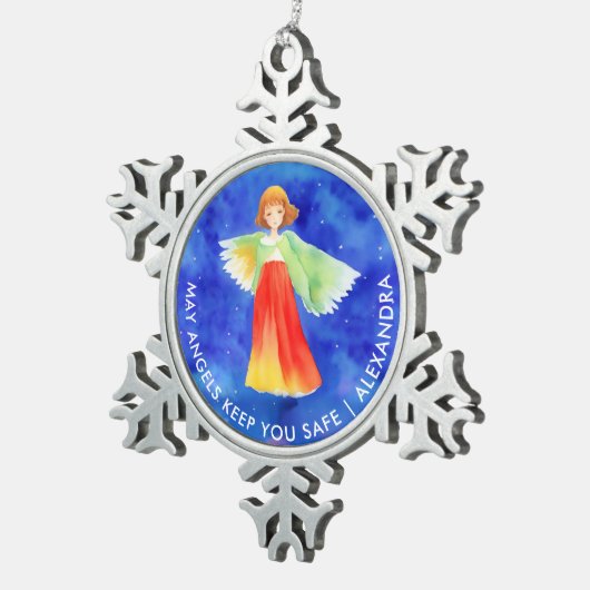 Artsy Kleurrijke Guardian Angel Blessings Waterver Tin Sneeuwvlok Ornament (Rechts)