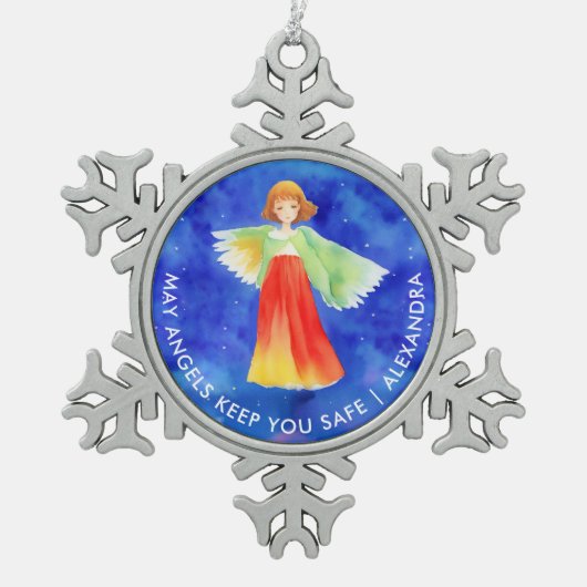 Artsy Kleurrijke Guardian Angel Blessings Waterver Tin Sneeuwvlok Ornament (Voorkant)