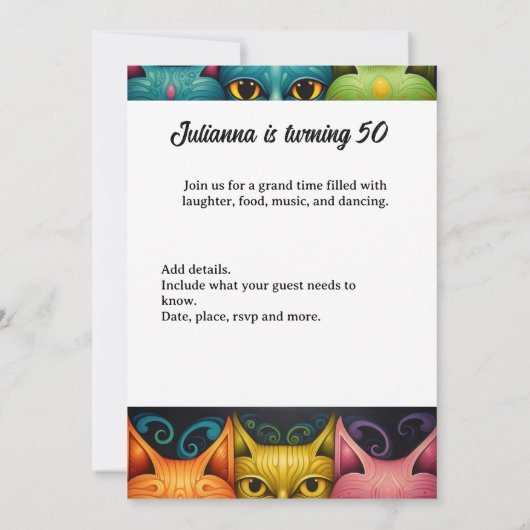 Artsy Kleurrijke Houding Kat dame Verjaardag Kaart (Achterkant)